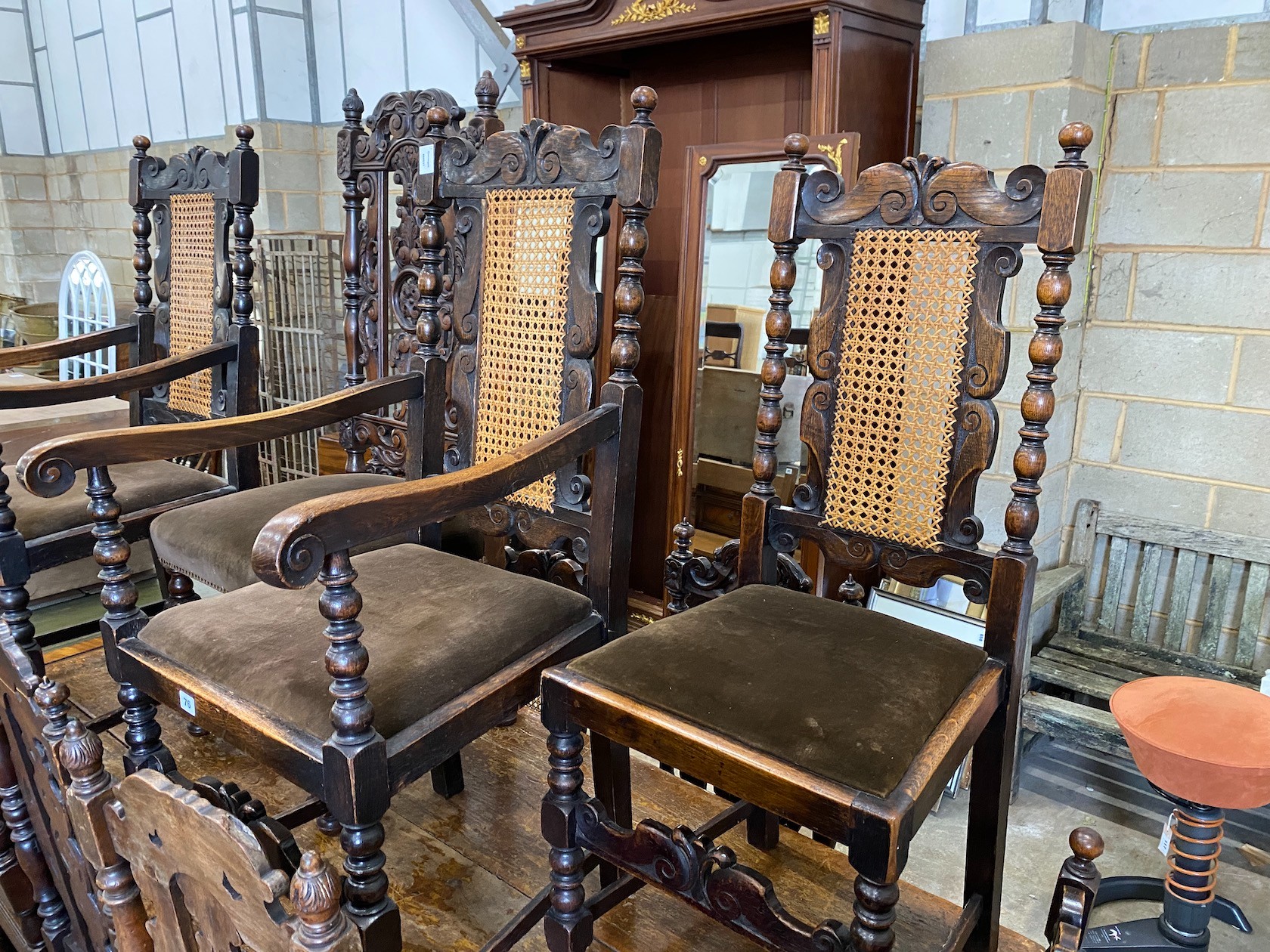A harlequin set of eight late 17th century and later dining chairs, and three similar chairs (11)